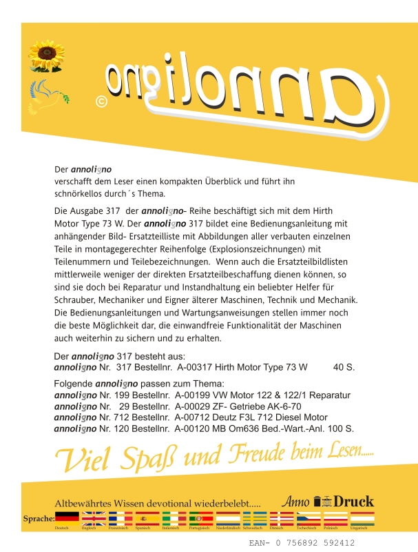 Hirth Motor Typ 73 W Bedienungsanleitung & Bild- Ersatzteilliste & Explosionszeichnungen - annoligno 317